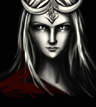 Norse goddess Beyla with a serious expression on her face.