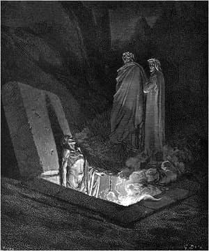 Illustation of Dante and Virgil before Farinata by Gustave Dore