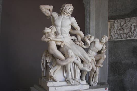 The Laocoön Group, a famous Hellenistic sculpture depicting the Trojan priest Laocoön and his two sons being attacked by sea serpents.