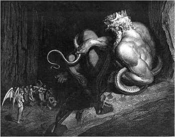 Illustration of Minos judge of the damned by Gustave Dore