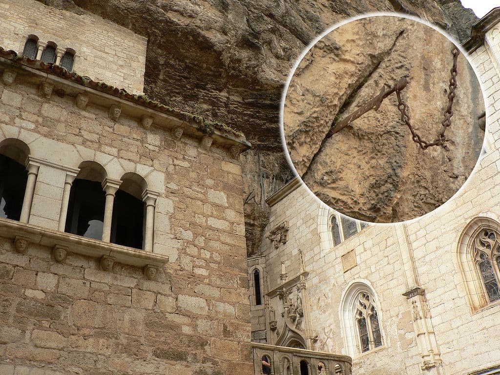 Durandal embedded in the cliff face at Rocamadour