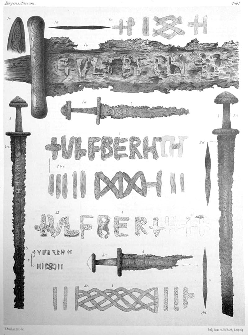 Illustration of Ulfberht Viking swords from Lorange 1889