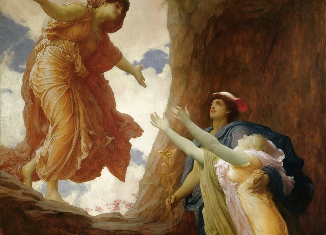 Persephone greeting Hades in the underworld