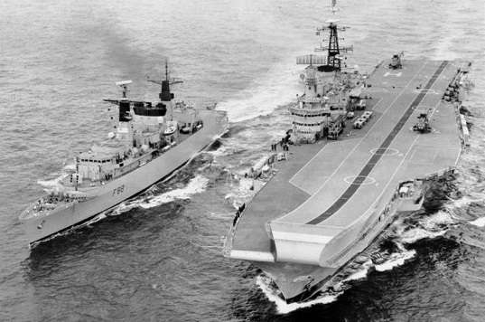 HMS Broadsword alongside HMS Hermes