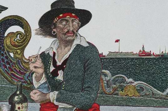 Howard Pyle painting of a pirate captain on deck