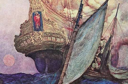 Howard Pyle painting of pirates approaching ship