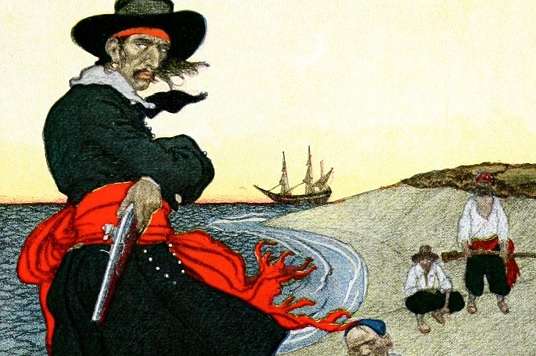 Howard Pyle painting of pirates bury treasure