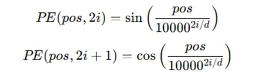 Mathematical formula for positional encoding used in transformers