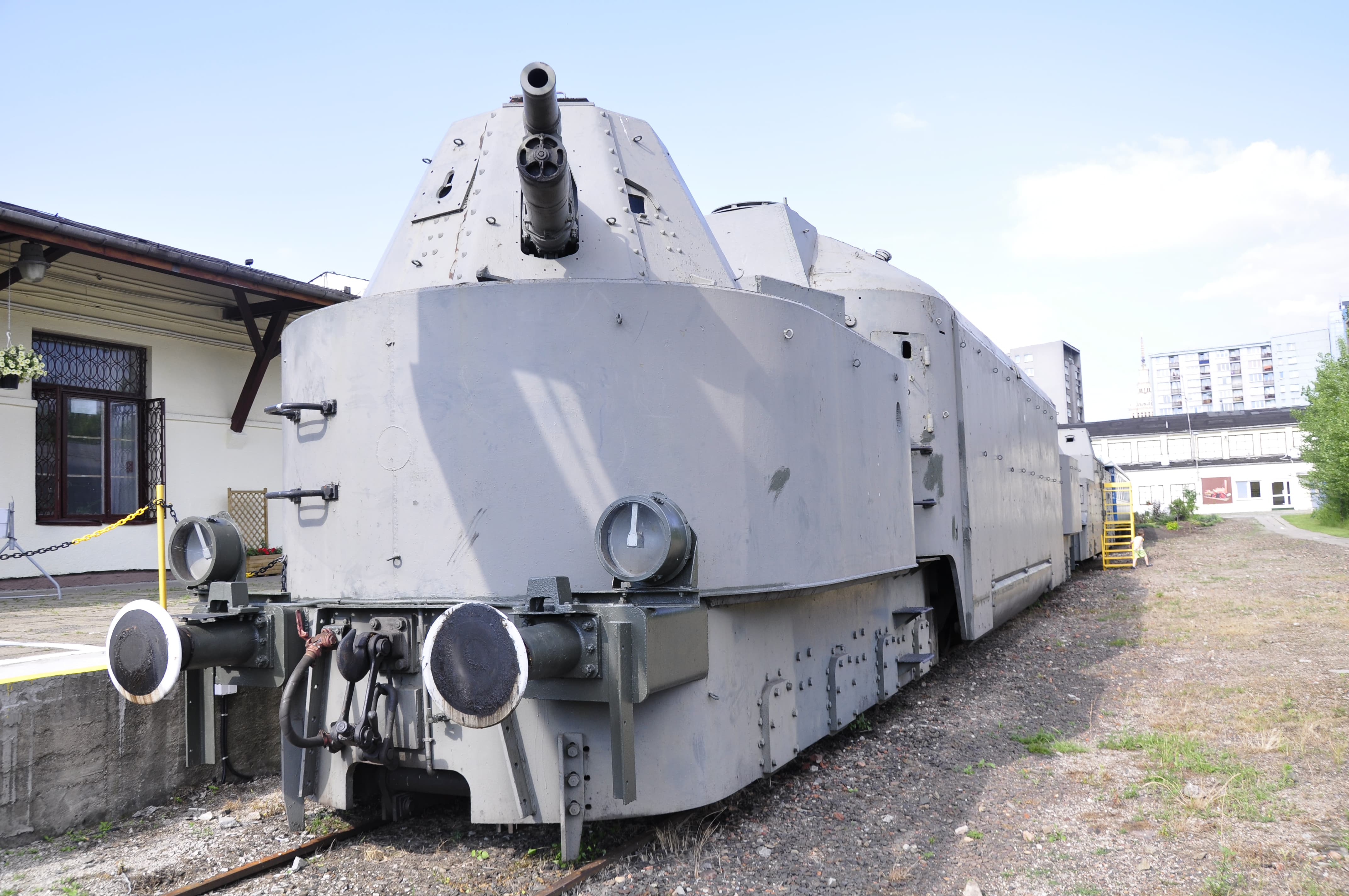 Photograph of a German armored train at the Warsaw Railway Museum